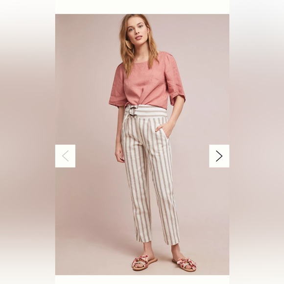 Anthropologie Oasis Striped Linen/cotten blend pants - Picture 4 of 13